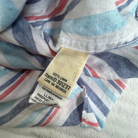 L.L.Bean Womens Striped Long-Sleeve Linen Button-Down Shirt Large Light Blue/Red - Picture 4 of 8